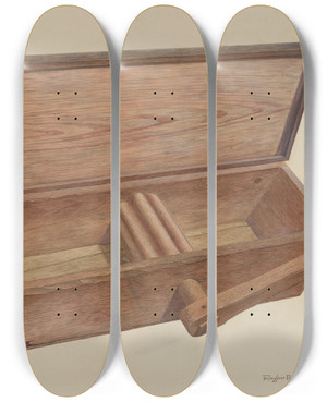 Triptych art skateboard deck of Roger Deats Dough Mixer by Roger Deats
