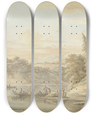 Triptych art skateboard deck of Cornelis Buys Rivierlandschap by Cornelis Buys (16-)