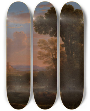 Triptych art skateboard deck of Claude Lorrain Pastorallandscape_1 by Claude Lorrain (1604-1682)