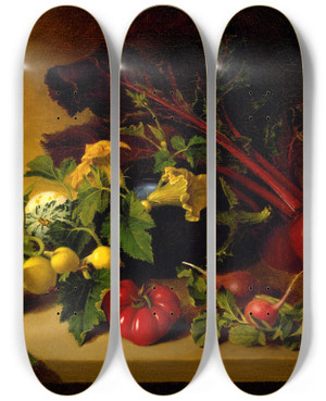 Triptych art skateboard deck of James Peale Still Life With Vegetables by James Peale (1749-1831)