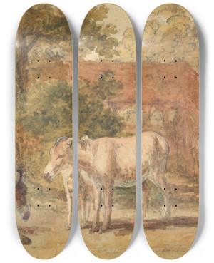 Triptych art skateboard deck of Robert Hills Three Donkeys by Robert Hills (1769-1844)