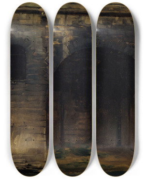 Triptych art skateboard deck of Lucien Mlingue Les Cagnards De Lhteldieu En 1874 by Lucien Melingue (1841-1889)