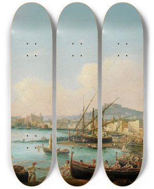 Triptych art skateboard deck of Salvatore Candido View Of The Bay Of Naples_2 by Salvatore Candido (1814-1869)