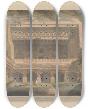 Triptych art skateboard deck of Thomas Daniell Oriental Scenery Pl46 by Thomas Daniell (1749-1840)