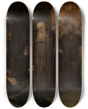 Triptych art skateboard deck of Pantaleon Szyndler Murder Scene by Pantaleon Szyndler (1846-1905)