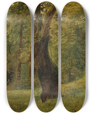Triptych art skateboard deck of Circle Of Friedrich Gauermann A Tree At The Edge Of The Woods by Circle Of Friedrich Gauermann (1807-1862)