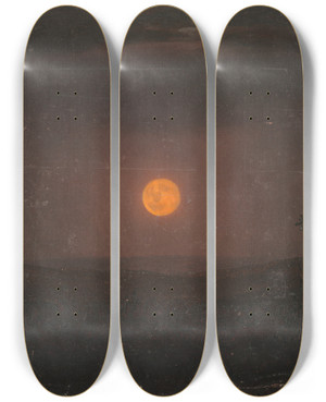 Triptych art skateboard deck of Frederic Edwin Church Moonlight Churchs Farm by Frederic Edwin Church (1826-1900)