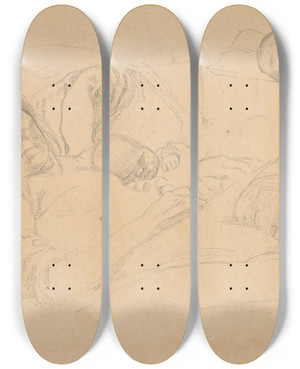 Triptych art skateboard deck of Kthe Kollwitz Frau Im Bett Mit Ihrem Kind by Kthe Kollwitz (1867-1945)