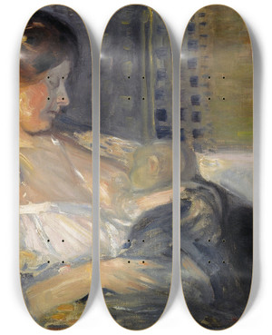 Triptych art skateboard deck of Janis Rozentls Mother And Child by Janis Rozentals (1866-1916)