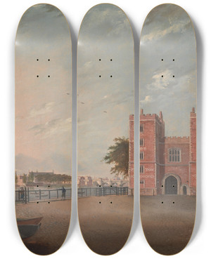 Triptych art skateboard deck of Daniel Turner Lambeth Palace From The West by Daniel Turner (1782-1801)