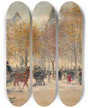Triptych art skateboard deck of Jean Franois Raffalli Autumn In Paris by Jean Francois Raffaelli (1850-1924)