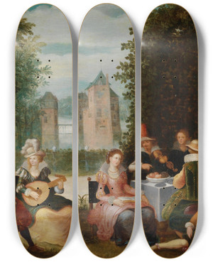 Triptych art skateboard deck of Louis De Caullery Musizierende Gesellschaft by Louis de Caullery (1580-1621)