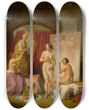 Triptych art skateboard deck of Dietrich Wilhelm Lindau The Three Graces by Dietrich Wilhelm Lindau (1799-1862)