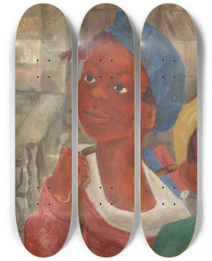 Triptych art skateboard deck of G Kahn Two Boys by G Kahn