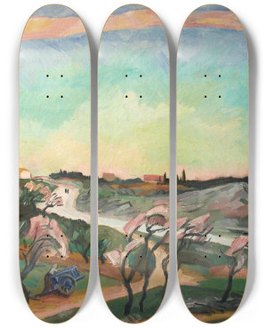 Triptych art skateboard deck of Henri Doucet The Road To Nimes by Henri Doucet (1856-1895)