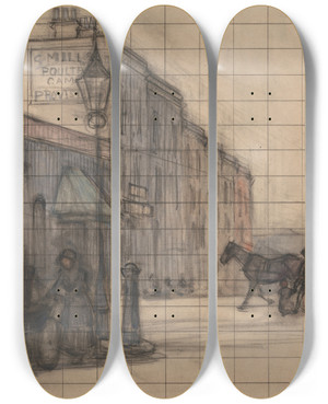 Triptych art skateboard deck of Robert Polhill Bevan Swiss Cottage Hampstead_1 by Robert Polhill Bevan (1865-1925)