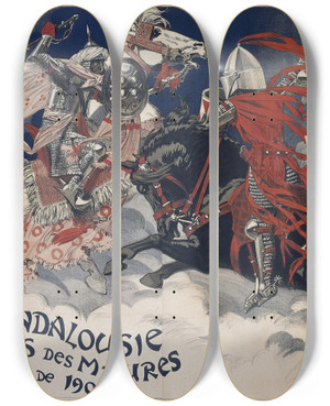 Triptych art skateboard deck of Eugne Grasset Landalousie Au Temps Des Maures by Eugene Grasset (1841-1917)