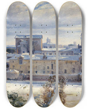 Triptych art skateboard deck of Andr Giroux Santa Trinit Dei Monti In The Snow by Andre Giroux (1801-1879)