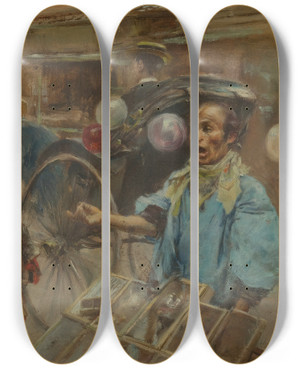 Triptych art skateboard deck of Robert Frederick Blum Street Market by Robert Frederick Blum (1857-1903)