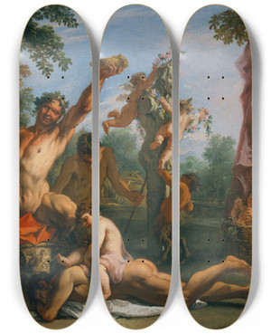 Triptych art skateboard deck of Sebastiano Ricci A Bacchanal by Sebastiano Ricci (1659-1734)