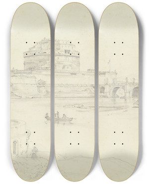 Triptych art skateboard deck of Ernst Fries Castel Santangelo In Rome by Ernst Fries (1801-1833)
