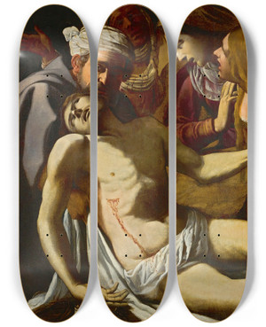 Triptych art skateboard deck of Roman School The Lamentation by Roman School