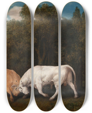 Triptych art skateboard deck of George Stubbs Bulls Fighting by George Stubbs (1724-1806)