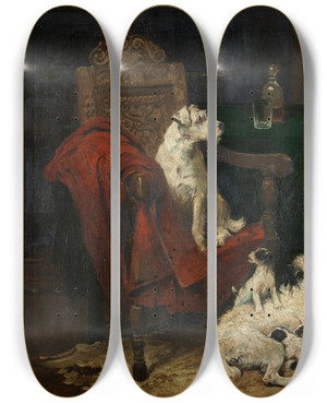 Triptych art skateboard deck of John Emms Anticipation by John Emms (1843-1912)
