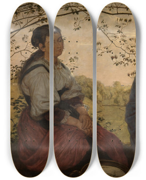 Triptych art skateboard deck of Hans Thoma Christus Und Die Samariterin by Hans Thoma (1839-1924)