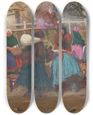 Triptych art skateboard deck of Teodor Jozef Mousson Trh S Hrncami by Jozef Teodor Mousson