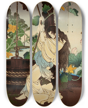 Triptych art skateboard deck of Tsukioka Yoshitoshi The Story Of Tamiya Btar by Tsukioka Yoshitoshi (1839-1892)