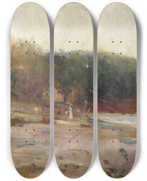 Triptych art skateboard deck of Charles Conder On The River Yarra Near Heidelberg Victoria by Charles Conder (1868-1909)