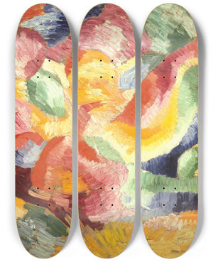 Triptych art skateboard deck of Wilhelm Morgner Astrale Komposition Vi by Wilhelm Morgner (1891-1917)
