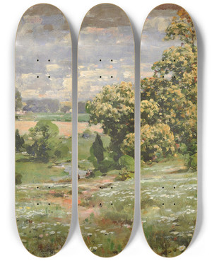 Triptych art skateboard deck of William Henry Holmes Chestnut Trees Inbloom by William Henry Holmes (1846-1933)