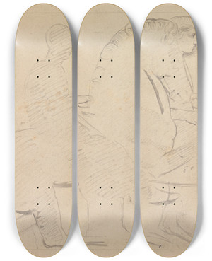 Triptych art skateboard deck of William Pars Sketch Of A Horseman From The Parthenon Frieze by William Pars (1742-1782)