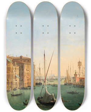 Triptych art skateboard deck of Giuseppe Borsato Venice The Grand Canal by Giuseppe Borsato (1771-1849)