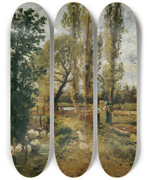 Triptych art skateboard deck of Theodor Von Hrmann Bachlandschaft by Theodor Von Hormann (1840-1895)