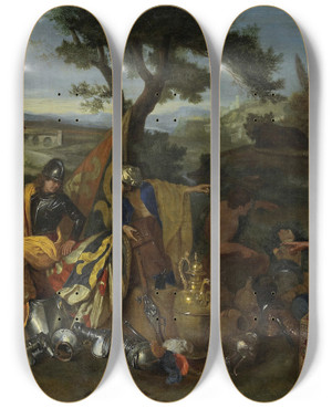 Triptych art skateboard deck of Andrea Di Leone The Peddlers by Andrea di Leone (1610-1685)