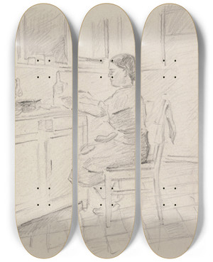 Triptych art skateboard deck of Ivan Ivanec Kobieta W Kuchni by Ivan Ivanec (1893-1946)