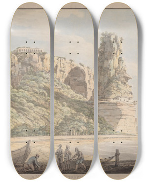 Triptych art skateboard deck of Jacob More A View At Terracina by Jacob More (1740-1793)