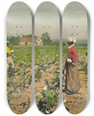 Triptych art skateboard deck of William Gilbert Gaul Picking Cotton by William Gilbert Gaul (1855-1919)