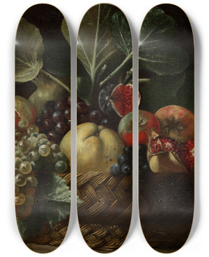 Triptych art skateboard deck of Bartolomeo Cavarozzi Basket Of Fruit by Bartolomeo Cavarozzi (1587-1625)