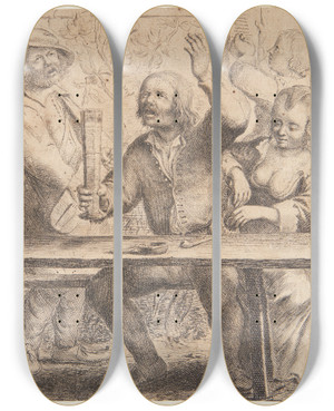 Triptych art skateboard deck of Jan Miense Molenaer Et Bordel by Jan Miense Molenaer (1610-1668)