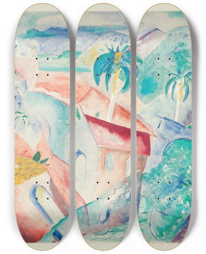 Triptych art skateboard deck of Paul Gaulois Cubanlandscape by Paul Gaulois (1904-1943)