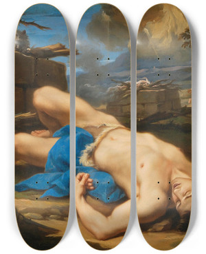 Triptych art skateboard deck of Aureliano Milani The Death Of Abel by Aureliano Milani (1675-1749)