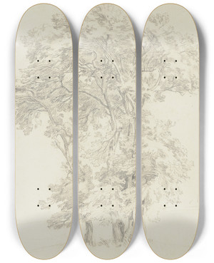 Triptych art skateboard deck of Friedrich Metz Group Of Trees by Friedrich Metz (1820-1901)
