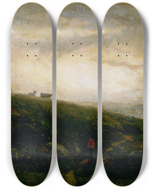 Triptych art skateboard deck of Edward Mitchell Bannister Untitled Cows Descending Hillside by Edward Mitchell Bannister (1828-1901)