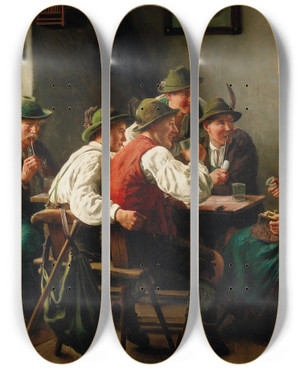 Triptych art skateboard deck of Emil Rau The Admirers by Emil Rau (1858-1937)