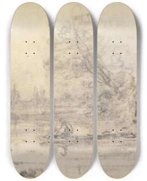 Triptych art skateboard deck of John Varley The Fisherman by John Varley (1778-1842)