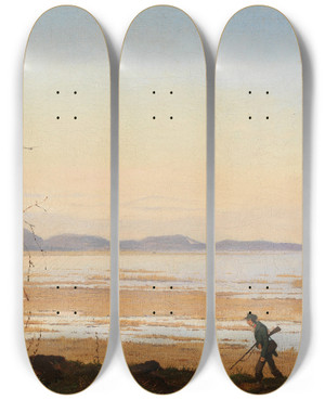 Triptych art skateboard deck of Johan Thomas Lundbye An Evening Beside Lake Arres_1 by Johan Thomas Lundbye (1818-1848)